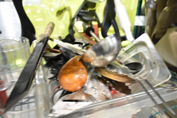 ALL ONE MONEY! Tier Lot of Various Items Including Utensils, Poly Bins and Green Bag. - Image 3 of 3
