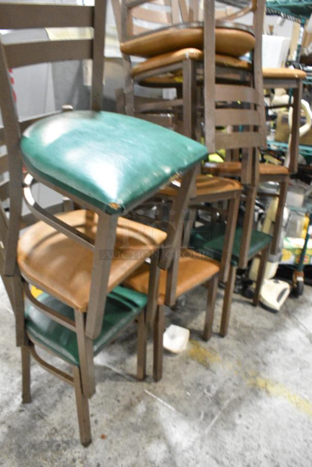 7 Brown Metal Dining Height Chair w/ Tan and Green Seat Cushions. 7 Times Your Bid! - Image 2 of 2