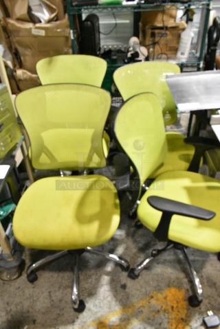 4 Neon Green Office Chair on Casters. 4 Times Your Bid!