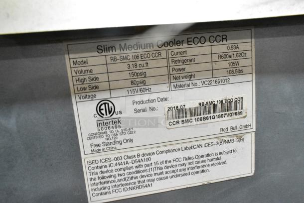 2018 Red Bull RB-SMC 106 ECO CCR Metal Single Door Reach In Cooler Merchandiser. 115 Volts, 1 Phase. Tested and Working! - Image 5 of 5