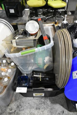 ALL ONE MONEY! Lot of Various Items Including Serving Trays, Poly Bins, Grater, Glasses.