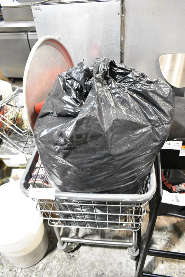 Metal Laundry Cart on Commercial Casters w/ Contents Including Tray. - Image 1 of 3