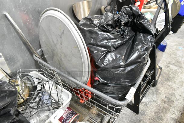 Metal Laundry Cart on Commercial Casters w/ Contents Including Tray. - Image 2 of 3