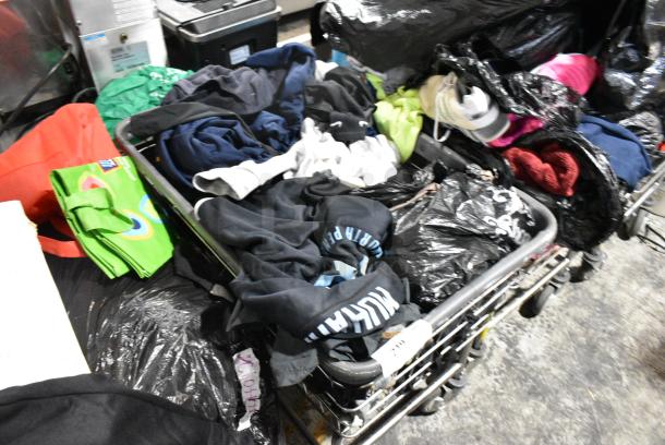 Metal Laundry Cart on Commercial Casters w/ Contents Including Clothing. - Image 2 of 2