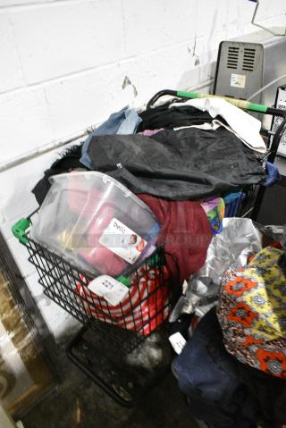 Shopping Cart w/ Contents Including Clothing and Shoes.