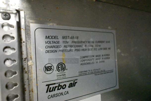 Turbo Air MST-48-18 Stainless Steel Commercial Sandwich Salad Prep Table Bain Marie Mega Top. 115 Volts, 1 Phase. Tested and Working! - Image 6 of 6