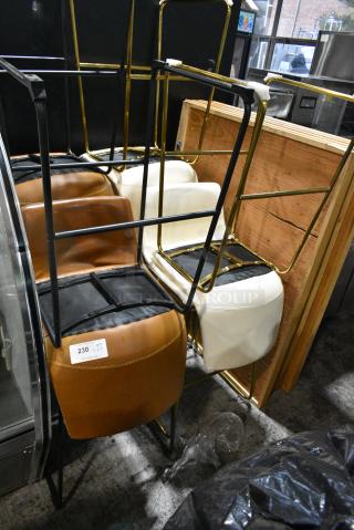 8 Metal Bar Height Stools with Brown or White Seat. 8 Times Your Bid!