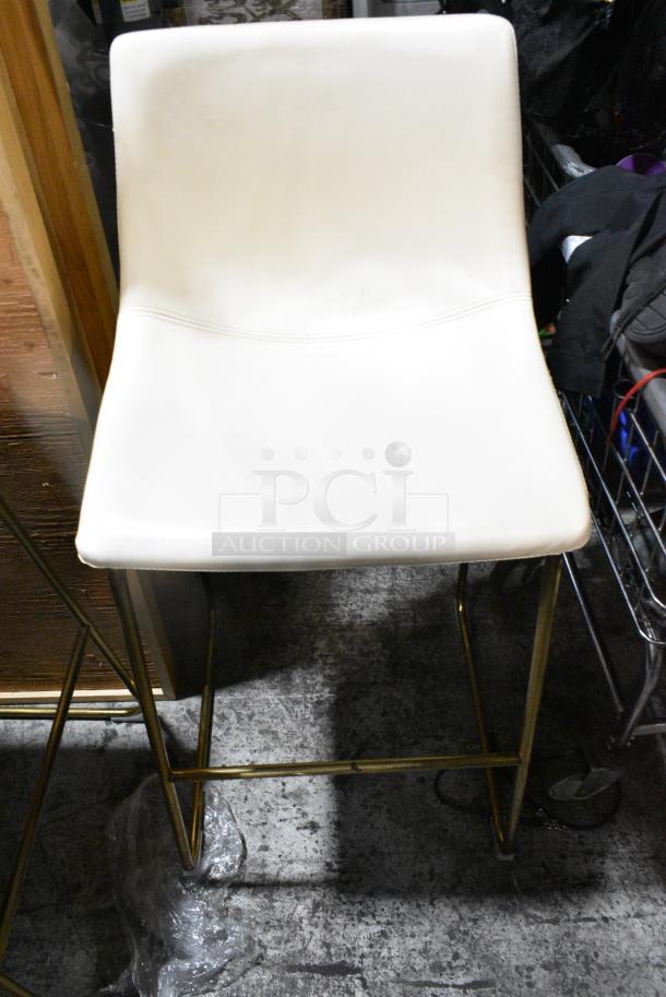 8 Metal Bar Height Stools with Brown or White Seat. 8 Times Your Bid! - Image 2 of 7