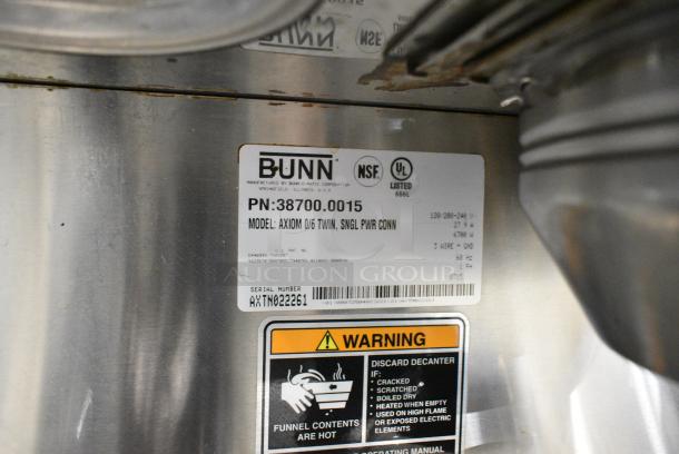Bunn AXIOM 0/6 TWIN Stainless Steel Commercial Countertop 6 Burner Coffee Machine w/ Hot Water Dispenser and 6 Coffee Pots. 120/208-240 Volts, 1 Phase. - Image 4 of 4