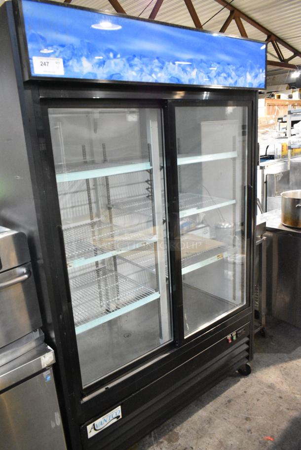 Avantco 178GDS47HCB Metal Commercial 2 Door Reach In Cooler Merchandiser w/ Poly Coated Racks on Commercial Casters. 115 Volts, 1 Phase. Tested and Working! - Image 1 of 5