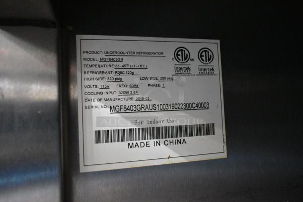 2019 Atosa MGF8403GR Stainless Steel Commercial 2 Door Undercounter Cooler. 115 Volts, 1 Phase. Tested and Working! - Image 6 of 6