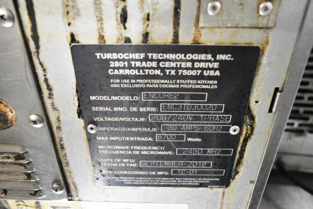 2018 Turbochef Encore 2 Stainless Steel Commercial Countertop Rapid Cook Oven. 208/240 Volts, 1 Phase. - Image 5 of 5
