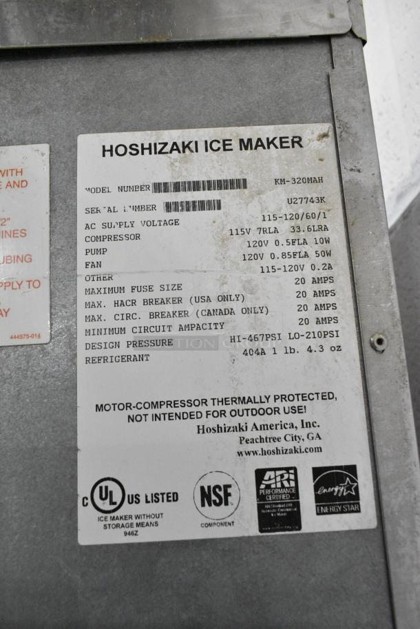Hoshizaki KM-320MAH Stainless Steel Commercial Ice Machine Head on Commercial Bin. 115-120 Volts, 1 Phase. - Image 4 of 4