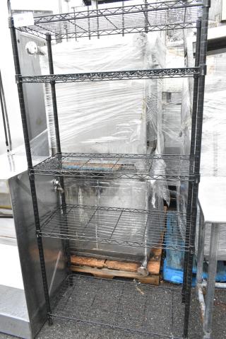 Black Finish 5 Tier Wire Shelving Unit. BUYER MUST DISMANTLE. PCI CANNOT DISMANTLE FOR SHIPPING. PLEASE CONSIDER FREIGHT CHARGES.