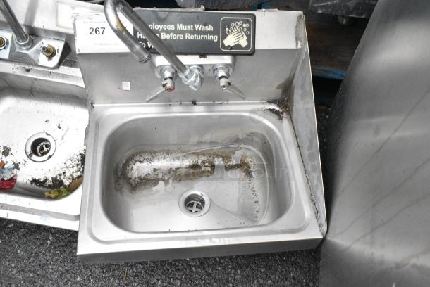 Stainless Steel Single Bay Wall Mount Sink w/ Side Splash Guard, Faucet and Handles. - Image 1 of 3
