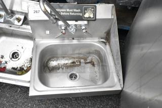 Stainless Steel Single Bay Wall Mount Sink w/ Side Splash Guard, Faucet and Handles. - Item #1156114