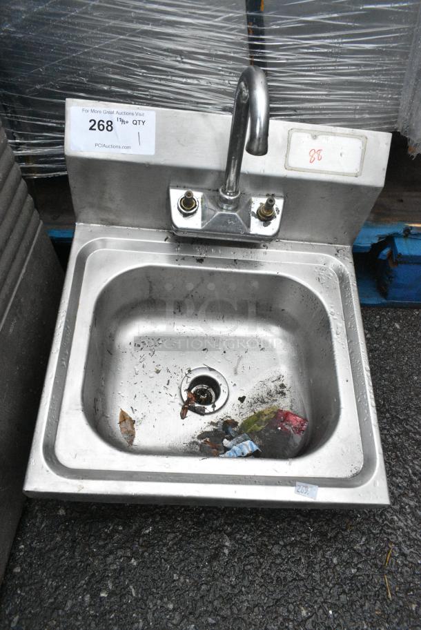 Stainless Steel Single Bay Wall Mount Sink w/ Faucet and Handles. - Image 1 of 3