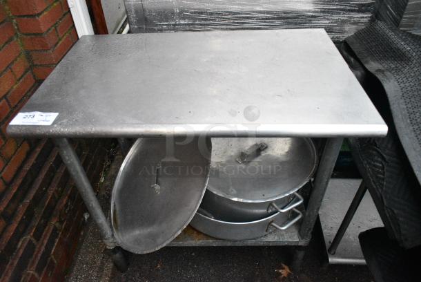 Stainless Steel Table w/ Metal Under Shelf and Contents Including Metal Stock Pots. - Image 1 of 3