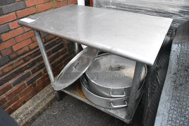 Stainless Steel Table w/ Metal Under Shelf and Contents Including Metal Stock Pots. - Image 2 of 3