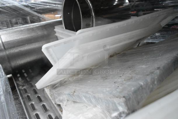 Chrome Finish 5 Tier Wire Shelving Unit on Commercial Casters w/ Contents Including Pizza Pan Rack, Metal Stock Pots, Gas Hoses, Round Metal Pans. BUYER MUST DISMANTLE. PCI CANNOT DISMANTLE FOR SHIPPING. PLEASE CONSIDER FREIGHT CHARGES. - Image 11 of 11