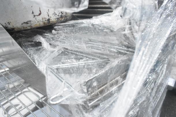 Chrome Finish Wire Shelving Unit w/ Contents Including Poly Dough Bins, Round Metal Baking Pans, Stainless Steel Drop In Bins. BUYER MUST DISMANTLE. PCI CANNOT DISMANTLE FOR SHIPPING. PLEASE CONSIDER FREIGHT CHARGES. - Image 3 of 6