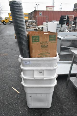ALL ONE MONEY! Lot of 4 White Poly Trash Cans w/ Contents.