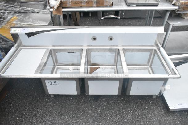 BRAND NEW SCRATCH AND DENT! Regency 600S3162018L Stainless Steel 3 Bay Sink w/ Left Side Drain Board. No Legs. - Image 1 of 4