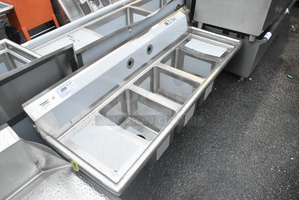 BRAND NEW SCRATCH AND DENT! Regency 600S31014212 58" 16-Gauge Stainless Steel Three Compartment Commercial Sink w/  2 Drainboards - 10" x 14" x 10" Bowls. No Legs. - Image 2 of 4
