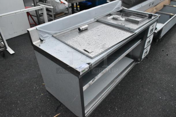 BRAND NEW SCRATCH AND DENT! Regency 600EBTB3072R 30" x 72" 16 Gauge Type 304 Stainless Steel Enclosed Base Sliding Door Table with Drawers and 6" Backsplash - Image 2 of 3