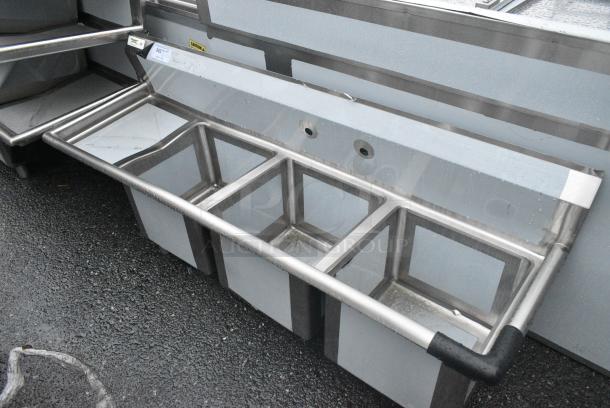 BRAND NEW SCRATCH AND DENT! Regency 600S3151515L Stainless Steel 3 Bay Sink w/ Left Side Drain Board. No Legs.  Bays 15x15x12 - Image 1 of 4