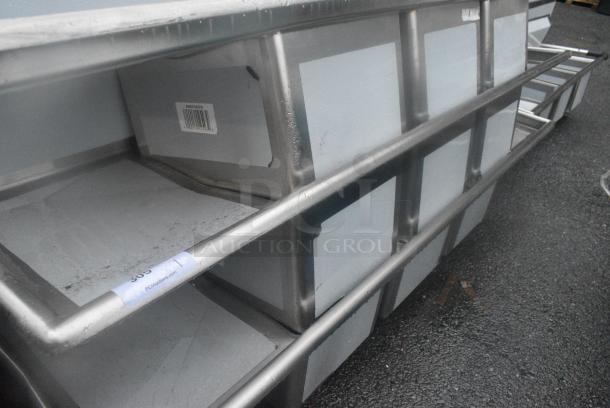 BRAND NEW SCRATCH AND DENT! Regency 600S31620218 88" 16 Gauge Stainless Steel Three Compartment Commercial Sink w/ Dual Drain Boards. No Legs. Bays 16x20x12 - Image 2 of 2