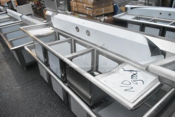 BRAND NEW SCRATCH AND DENT! Regency 600S31515215 66 1/2" 16-Gauge Stainless Steel Three Compartment Commercial Sink with 1 Drainboard - 15" x 15" x 12" Bowls. No Legs. - Image 2 of 3