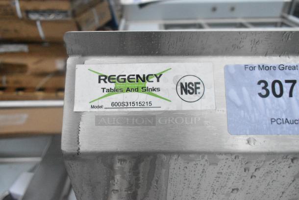 BRAND NEW SCRATCH AND DENT! Regency 600S31515215 66 1/2" 16-Gauge Stainless Steel Three Compartment Commercial Sink with 1 Drainboard - 15" x 15" x 12" Bowls. No Legs. - Image 3 of 3