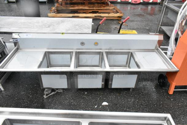 BRAND NEW SCRATCH AND DENT! Regency 600S31620218 88" 16 Gauge Stainless Steel Three Compartment Commercial Sink. No Legs. - Image 1 of 4