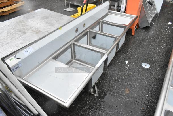BRAND NEW SCRATCH AND DENT! Regency 600S31620218 88" 16 Gauge Stainless Steel Three Compartment Commercial Sink. No Legs. - Image 2 of 4