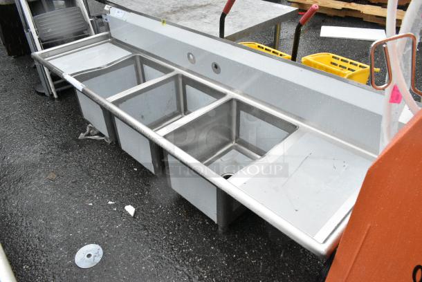 BRAND NEW SCRATCH AND DENT! Regency 600S31620218 88" 16 Gauge Stainless Steel Three Compartment Commercial Sink. No Legs. - Image 3 of 4