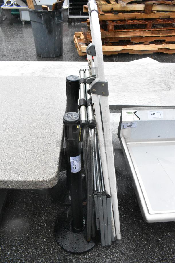4 BRAND NEW SCRATCH AND DENT! Items Including 2 Stanchions, Metal Serving Tray and Folding Table. 4 Times Your Bid! - Image 1 of 3