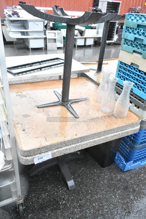 2 Stone Pattern Dining Height Table on Black Metal Table Base. 2 Times Your Bid! - Image 2 of 4