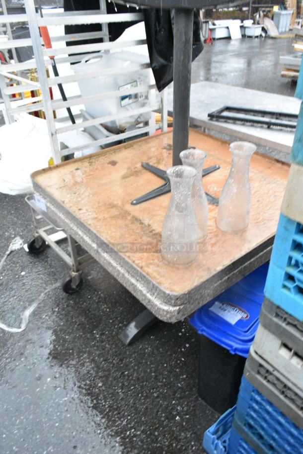 2 Stone Pattern Dining Height Table on Black Metal Table Base. 2 Times Your Bid! - Image 3 of 4
