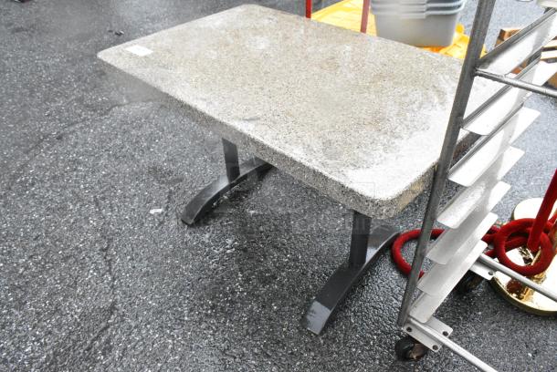 Stone Pattern Table on 2 Metal Table Base. - Image 3 of 3