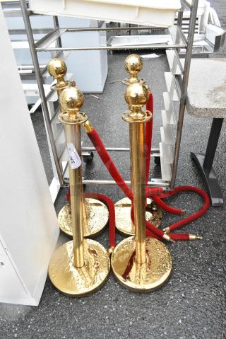 4 Gold Finish Stanchion w/ Red Ropes. 4 Times Your Bid!
