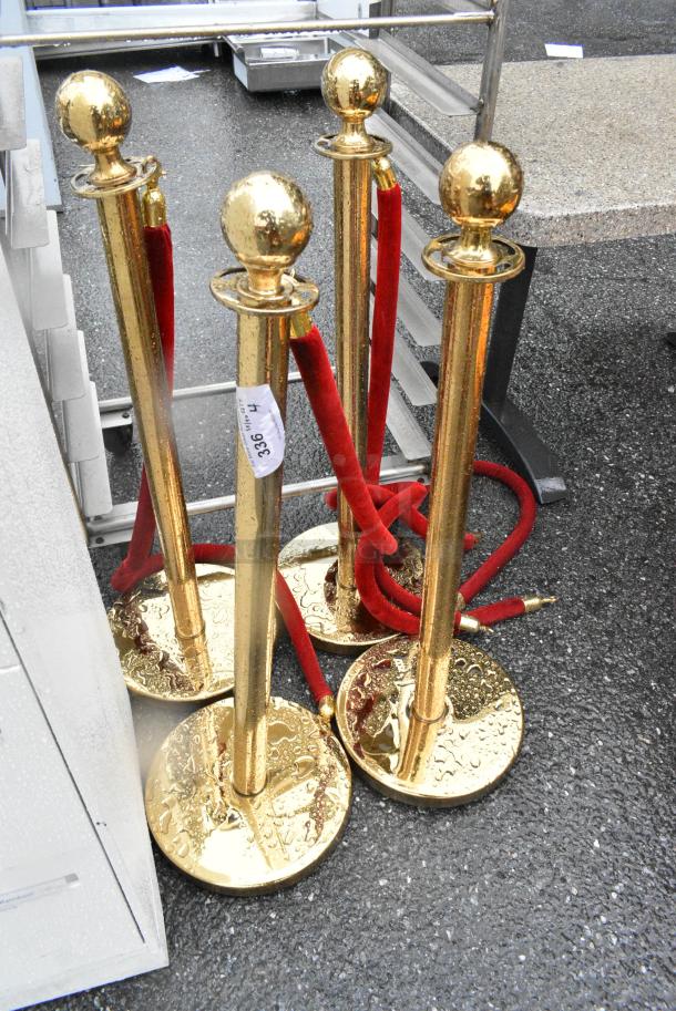 4 Gold Finish Stanchion w/ Red Ropes. 4 Times Your Bid! - Image 2 of 3