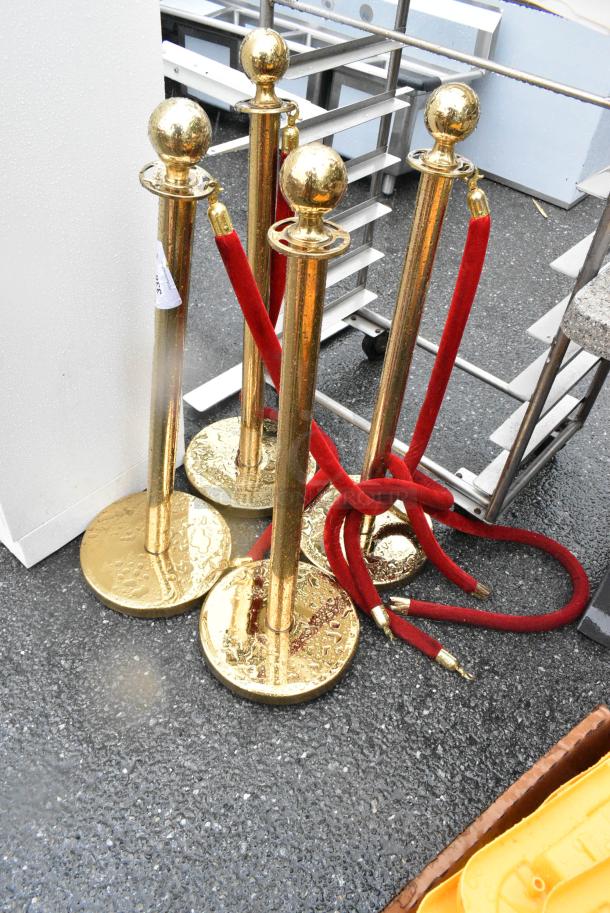 4 Gold Finish Stanchion w/ Red Ropes. 4 Times Your Bid! - Image 3 of 3