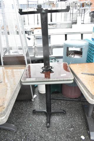 2 Gray Green Tan Dining Height Table on Black Metal Table Base. 2 Times Your Bid!