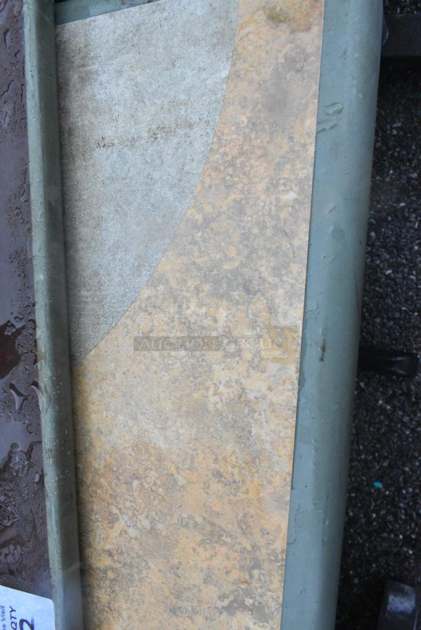 2 Gray Green Tan Dining Height Table on Black Metal Table Base. 2 Times Your Bid! - Image 3 of 3