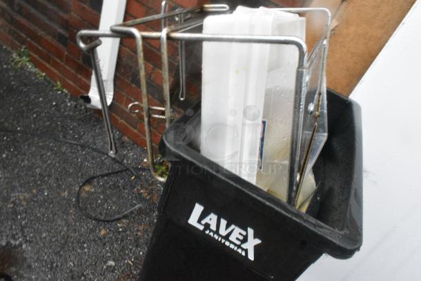 ALL ONE MONEY! Lot of Black Poly Slim Jim Trash Can w/ Contents Including Metal Pieces and Poly Lids - Image 3 of 4