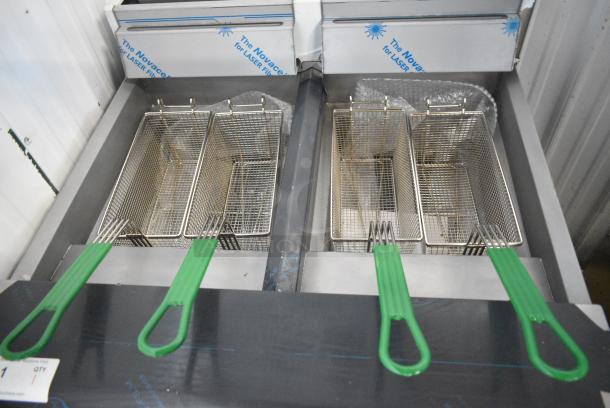BRAND NEW SCRATCH AND DENT! 2024 Frymaster MJ240 Stainless Steel Commercial Natural Gas Powered 2 Bay 80 lb. Deep Fat Fryer with Millivolt Controls and 4 Metal Fry Baskets on Commercial Casters. 220,000 BTU - Image 5 of 12