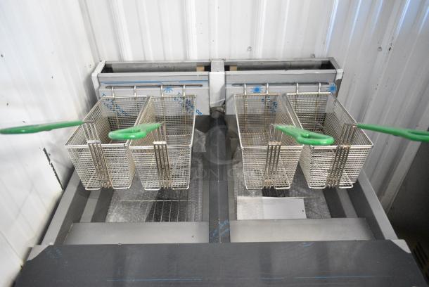 BRAND NEW SCRATCH AND DENT! 2024 Frymaster MJ240 Stainless Steel Commercial Natural Gas Powered 2 Bay 80 lb. Deep Fat Fryer with Millivolt Controls and 4 Metal Fry Baskets on Commercial Casters. 220,000 BTU - Image 6 of 12