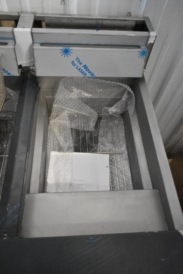 BRAND NEW SCRATCH AND DENT! 2024 Frymaster MJ240 Stainless Steel Commercial Natural Gas Powered 2 Bay 80 lb. Deep Fat Fryer with Millivolt Controls and 4 Metal Fry Baskets on Commercial Casters. 220,000 BTU - Image 7 of 12