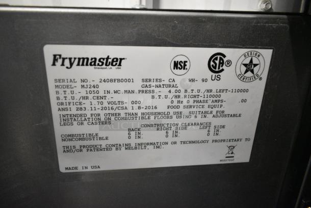 BRAND NEW SCRATCH AND DENT! 2024 Frymaster MJ240 Stainless Steel Commercial Natural Gas Powered 2 Bay 80 lb. Deep Fat Fryer with Millivolt Controls and 4 Metal Fry Baskets on Commercial Casters. 220,000 BTU - Image 12 of 12